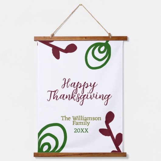 Red green happy Thanksgiving floral leaf fall Hangend Wandkleed (Voorkant)
