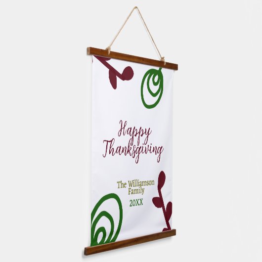 Red green happy Thanksgiving floral leaf fall Hangend Wandkleed (Gebogen)