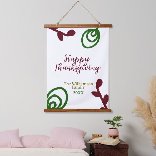 Red green happy Thanksgiving floral leaf fall Hangend Wandkleed (Slaapkamer)