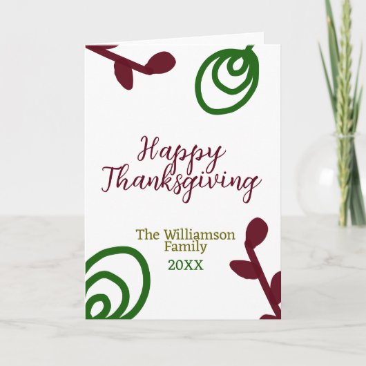 Red green happy Thanksgiving floral leaf fall Kaart (Voorkant)