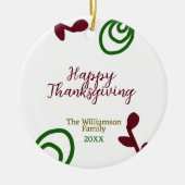 Red green happy Thanksgiving floral leaf fall Keramisch Ornament (Voorkant)