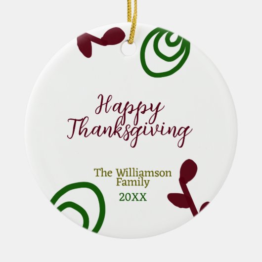 Red green happy Thanksgiving floral leaf fall Keramisch Ornament (Voorkant)