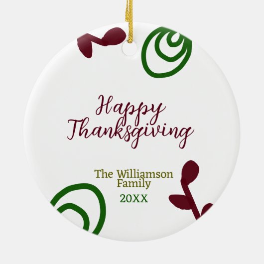 Red green happy Thanksgiving floral leaf fall Keramisch Ornament (Achterkant)