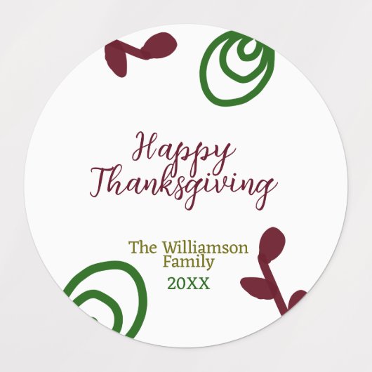 Red green happy Thanksgiving floral leaf fall Labels (Design 2)