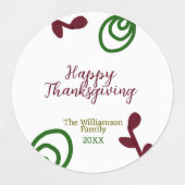 Red green happy Thanksgiving floral leaf fall Labels (Design 1)