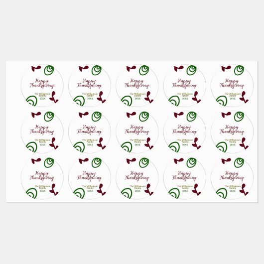 Red green happy Thanksgiving floral leaf fall Labels (Vel)