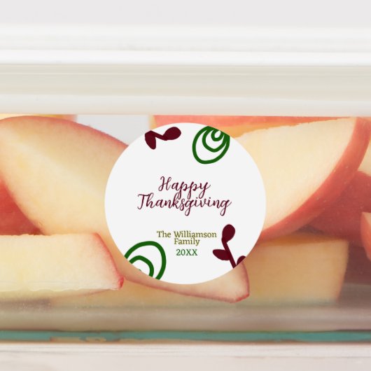 Red green happy Thanksgiving floral leaf fall Labels (Aangebracht)