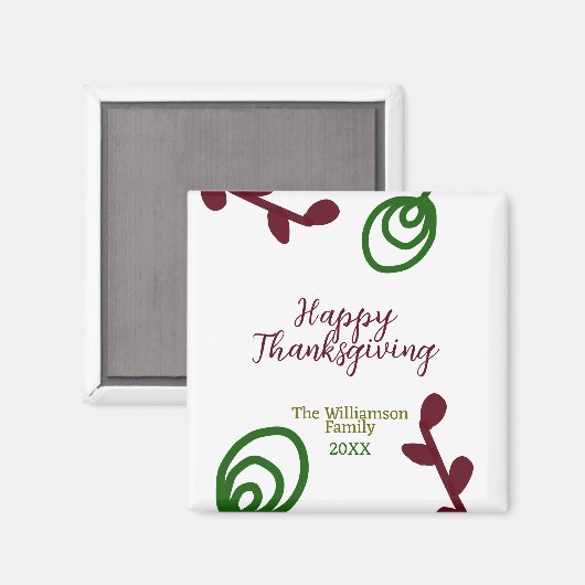 Red green happy Thanksgiving floral leaf fall Magneet (Voorkant / Achterkant)