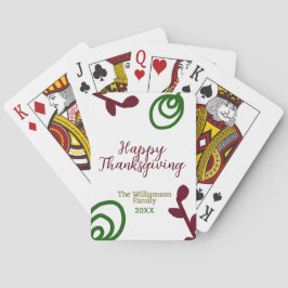 Red green happy Thanksgiving floral leaf fall Pokerkaarten