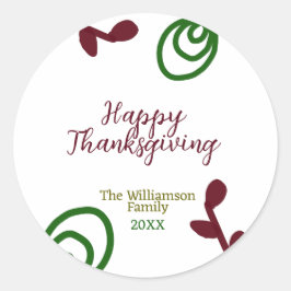 Red green happy Thanksgiving floral leaf fall Ronde Sticker