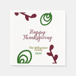Red green happy Thanksgiving floral leaf fall Servet
