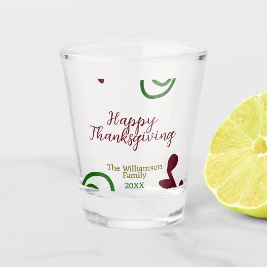 Red green happy Thanksgiving floral leaf fall Shot Glas (Voorkant)