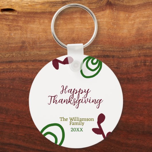 Red green happy Thanksgiving floral leaf fall Sleutelhanger (Voorkant)