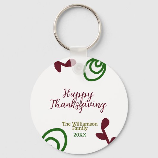 Red green happy Thanksgiving floral leaf fall Sleutelhanger (Achterkant)