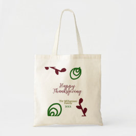 Red green happy Thanksgiving floral leaf fall Tote Bag