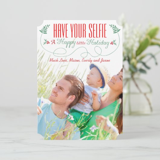 Red Green heeft je Selfie een vrolijke feestdag Feestdagenkaart (Staand voorkant)