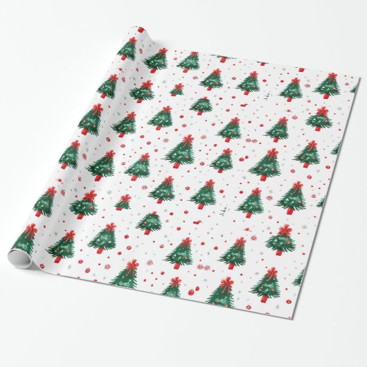Red Green Holiday-kerstboompatroon Cadeaupapier (Uitgerold)