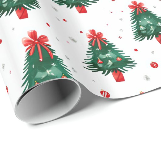 Red Green Holiday-kerstboompatroon Cadeaupapier (Rol Hoek)