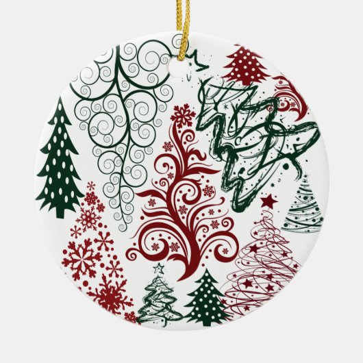 Red Green Holiday-kerstboompatroon Keramisch Ornament (Voorkant)