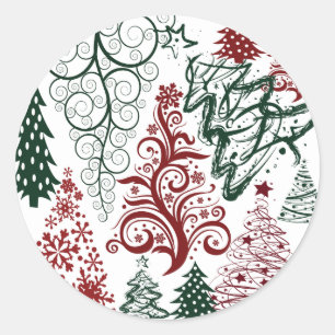 Red Green Holiday-kerstboompatroon Ronde Sticker