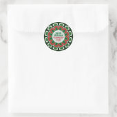 Red Green Holiday Mandala w/ Custom Text Name Addr Ronde Sticker (Tas)