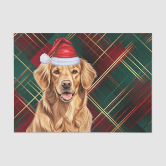 Red Green Holiday Plaid Christmas Golden Retriever Tissuepapier (Voorkant)