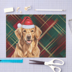 Red Green Holiday Plaid Christmas Golden Retriever Tissuepapier