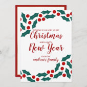 Red Green Holly Berries Ivy Leaves Kerstmis Feestdagenkaart (Voorkant / Achterkant)