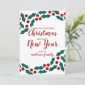 Red Green Holly Berries Ivy Leaves Kerstmis Feestdagenkaart (Staand voorkant)