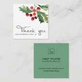 RED GREEN HOLLY BERRY CHRISTMAS DANK U LOGO VIERKANTE VISITEKAARTJE (Voorkant / Achterkant)