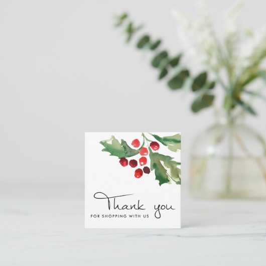 RED GREEN HOLLY BERRY CHRISTMAS DANK U LOGO VIERKANTE VISITEKAARTJE (Staand voorkant)