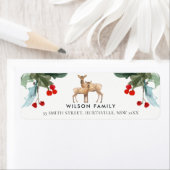 RED GREEN HOLLY BERRY DEER DUO NIEUW JAAR ADRES ETIKET (Insitu)