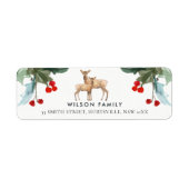 RED GREEN HOLLY BERRY DEER DUO NIEUW JAAR ADRES ETIKET (Voorkant)