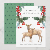 RED GREEN HOLLY BERRY HERTEN DUO NIEUWJAAR CORPORA FEESTDAGENKAART (Voorkant / Achterkant)