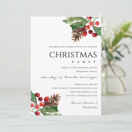 RED GREEN HOLLY BERRY PINE CONE KERSTFEEST FEESTDAGENKAART (Staand voorkant)