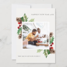 RED GREEN HOLLY BERRY PINE CONE NIEUW JAAR FOTO