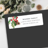 RED GREEN HOLLY BERRY PINE CONE NIEUW JAARADRES ETIKET