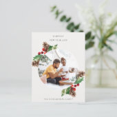 RED GREEN HOLLY BERRY PINE CONE NIEUWJAARSFOTO BRIEFKAART (Staand voorkant)