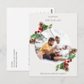 RED GREEN HOLLY BERRY PINE CONE NIEUWJAARSFOTO BRIEFKAART (Voorkant / Achterkant)