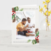 RED GREEN HOLLY BERRY PINE CONE NIEUWJAARSFOTO KAART (Gele Bloem)