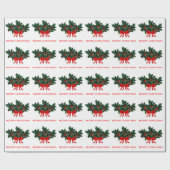 Red Green Holly Bow Elegant Holiday Kerstmis Cadeaupapier (Vlak)