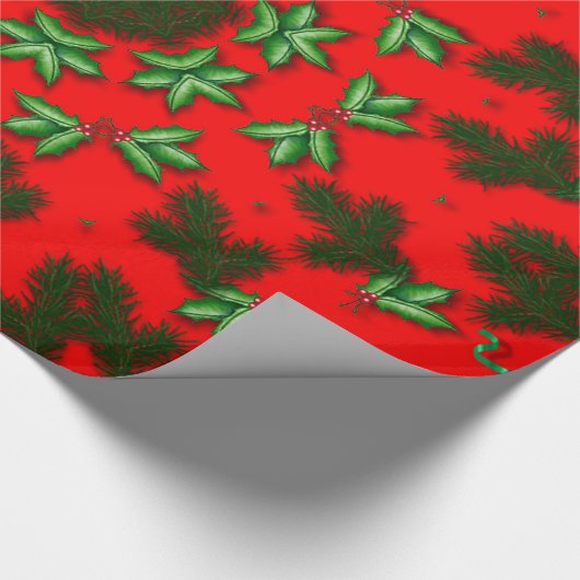 Red Green Holly kerstfeestdag cirkelpatroon Cadeaupapier (Hoek)