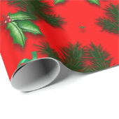 Red Green Holly kerstfeestdag cirkelpatroon Cadeaupapier (Rol Hoek)