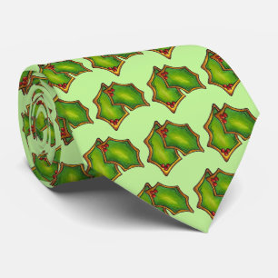 Red Green Holly Leaf Kerstmis Holiday Cookie Stropdas