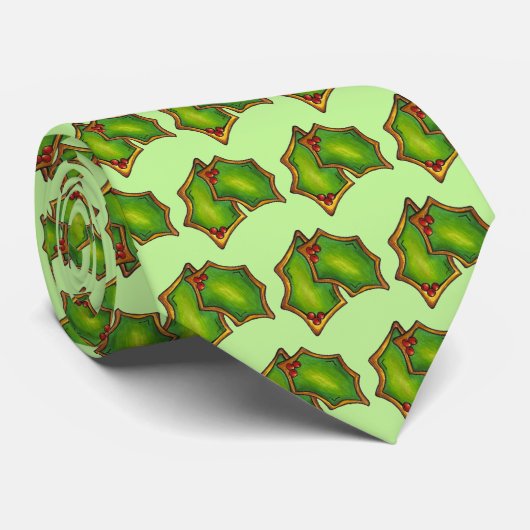 Red Green Holly Leaf Kerstmis Holiday Cookie Stropdas (Opgerold)
