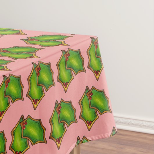 Red Green Holly Leaf Kerstmis Holiday Cookie Tafelkleed (Voorbeeld)
