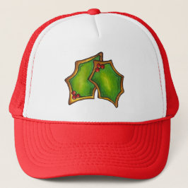 Red Green Holly Leaf Kerstmis Holiday Cookie Trucker Pet