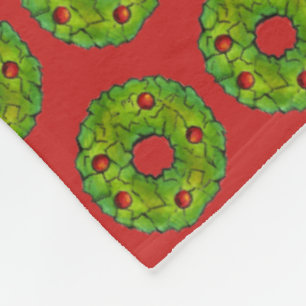 Red Green Holly Wreath Xmas kerstfeestdag Fleece Deken