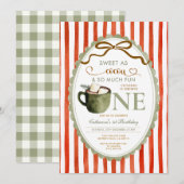 Red Green Hot Cocoa 1st birthday Gingham Kaart (Voorkant / Achterkant)