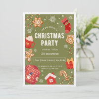 Red & Green Illustrative Christmas Party Invita